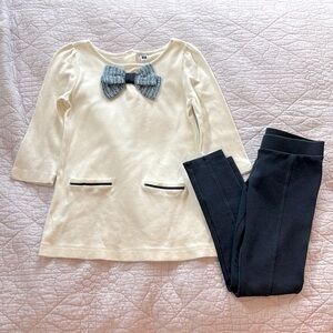 Janie and Jack Girls size 8 | Bow Shirt and Navy Blue Pants Set | Winter